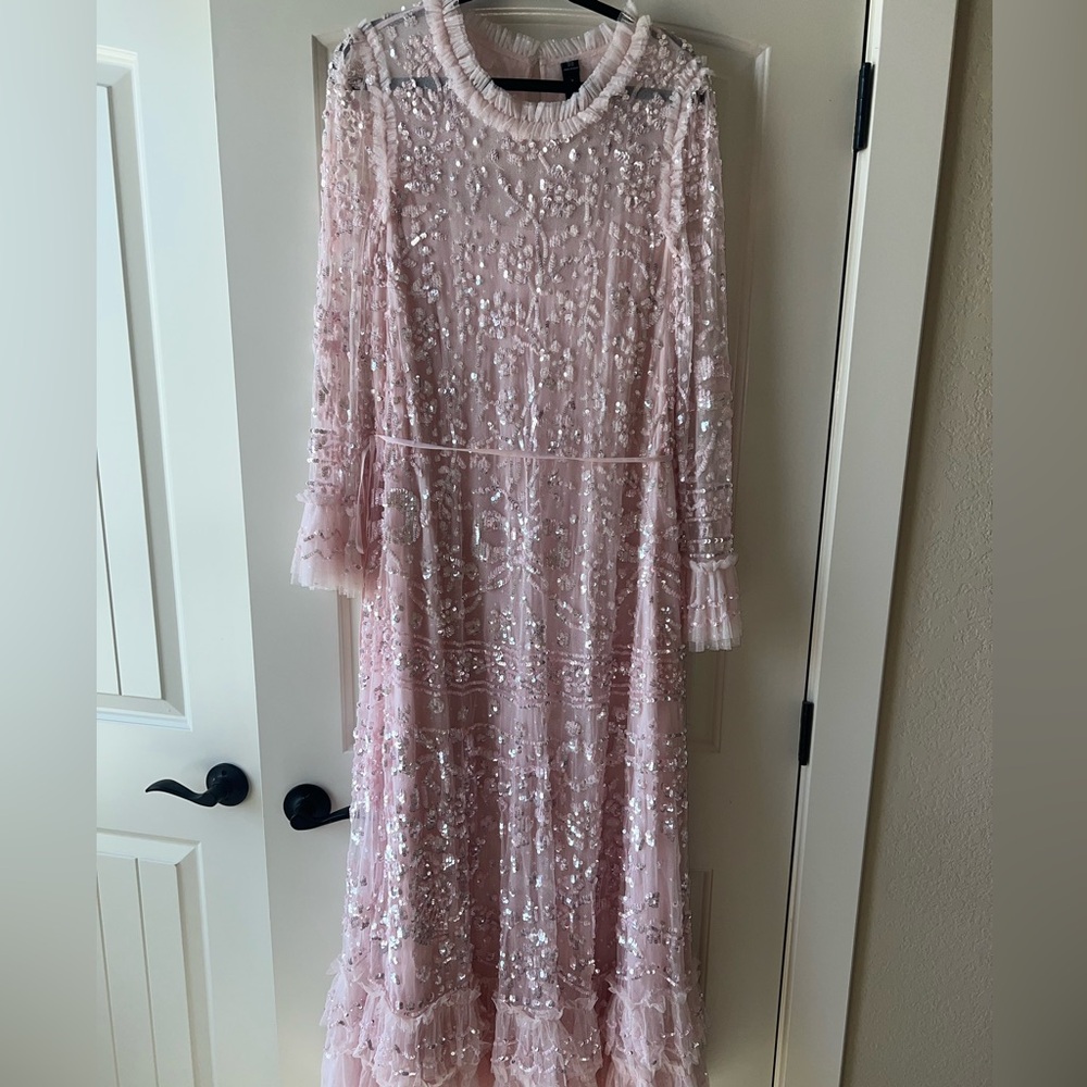 Needle & Thread Celia Long Sleeve Ankle Gown in Pink - Picture 4 of 8